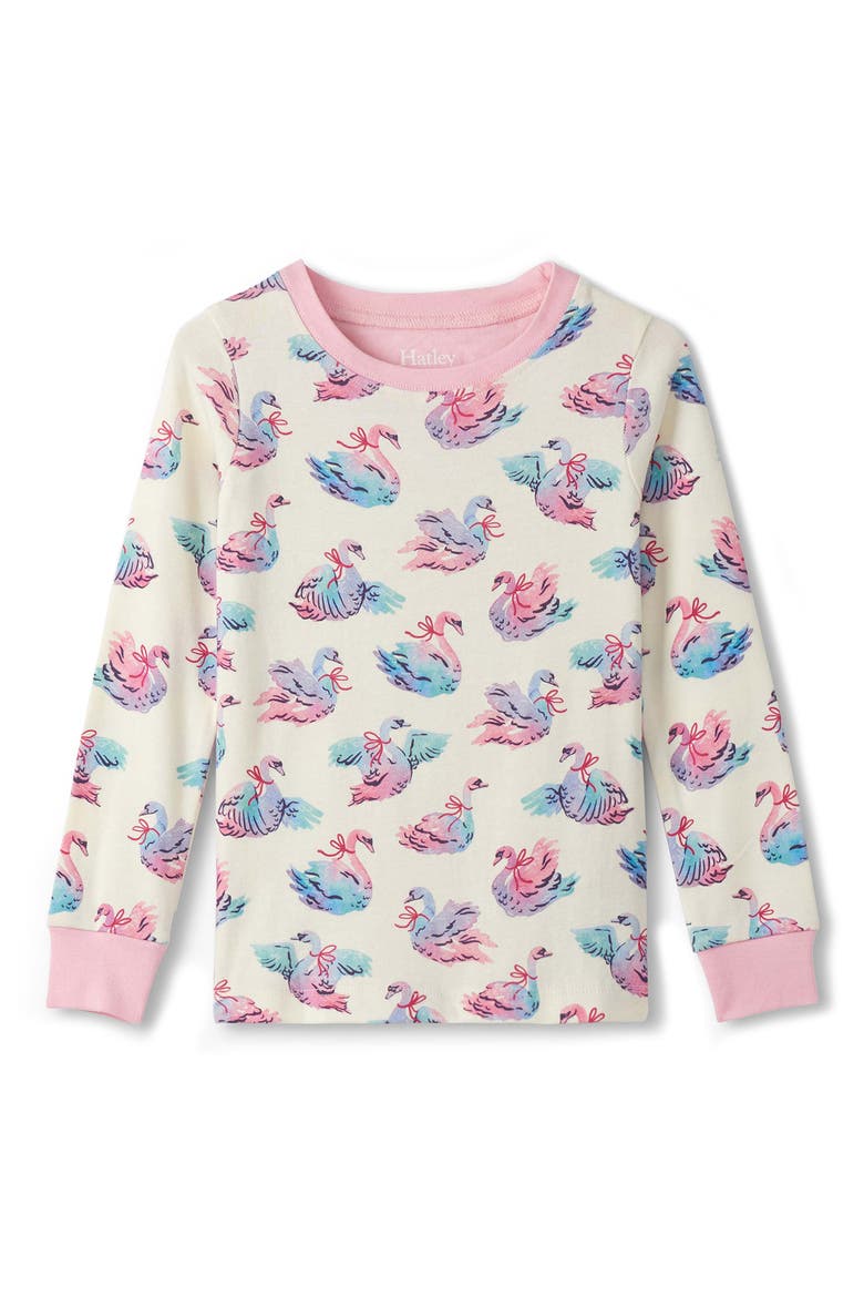 Kids' Elegant Swans Fitted Two-Piece Pajamas, Alternate, color, CAMI LACE