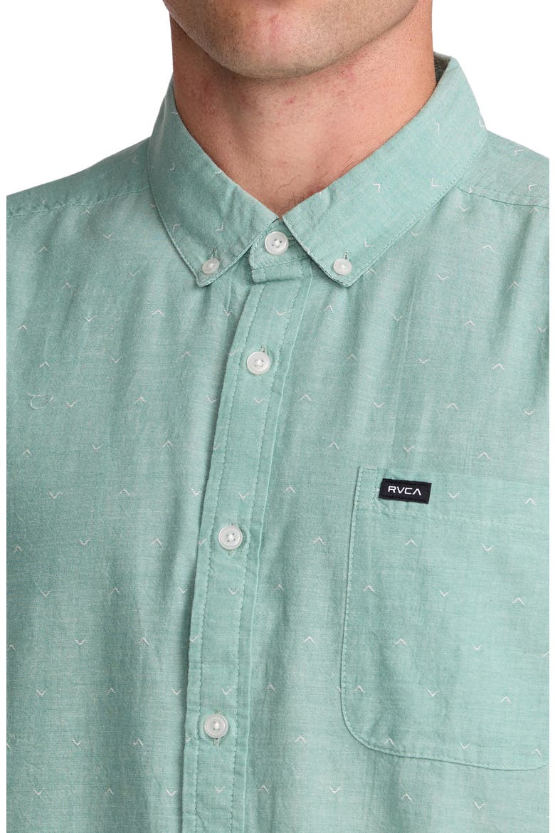 That'll Do Slim Fit Solid Short Sleeve Cotton Button-Down Shirt, Alternate, color, BOTTLE GREEN