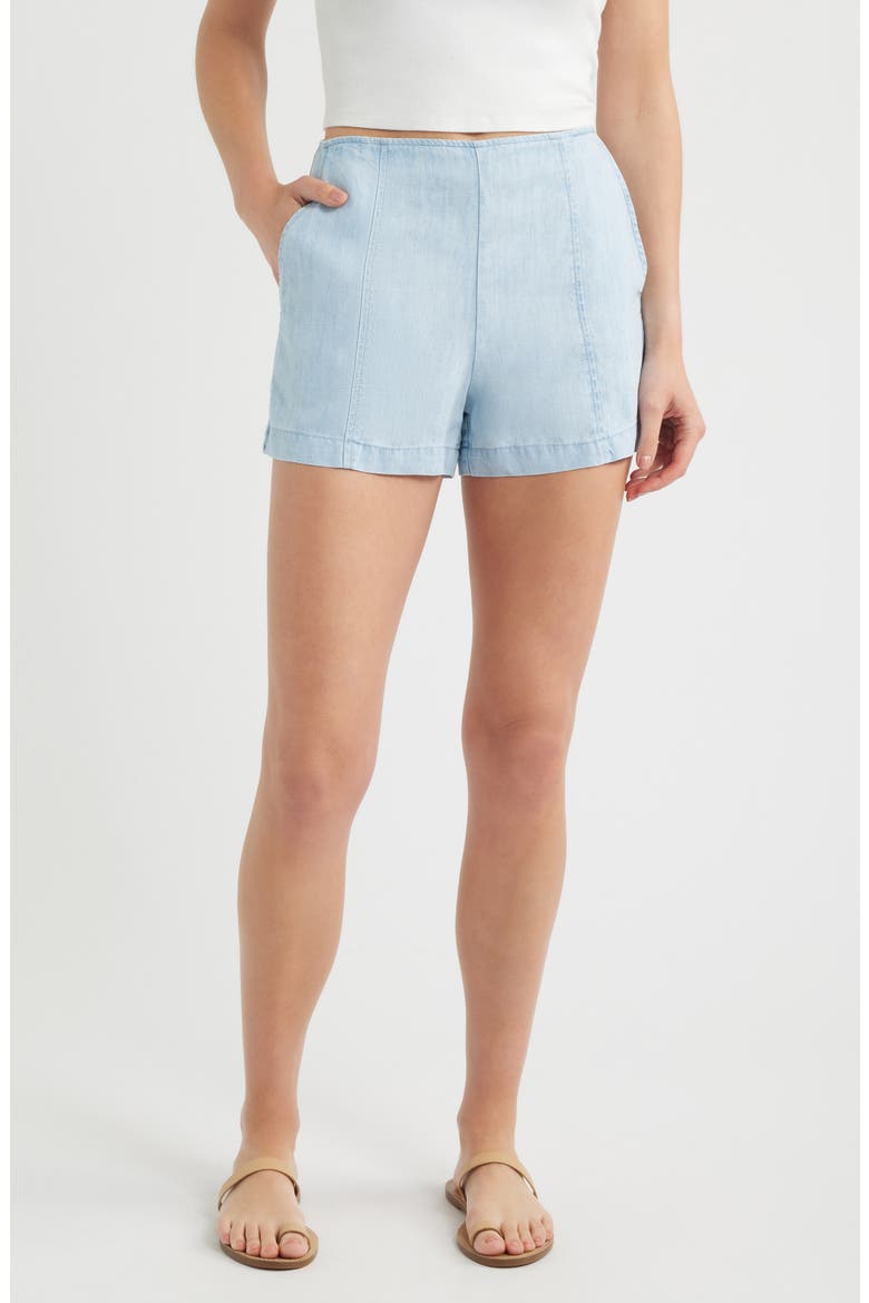 Smocked Back Seam Shorts, Main, color, SUN BLEACHED WASH