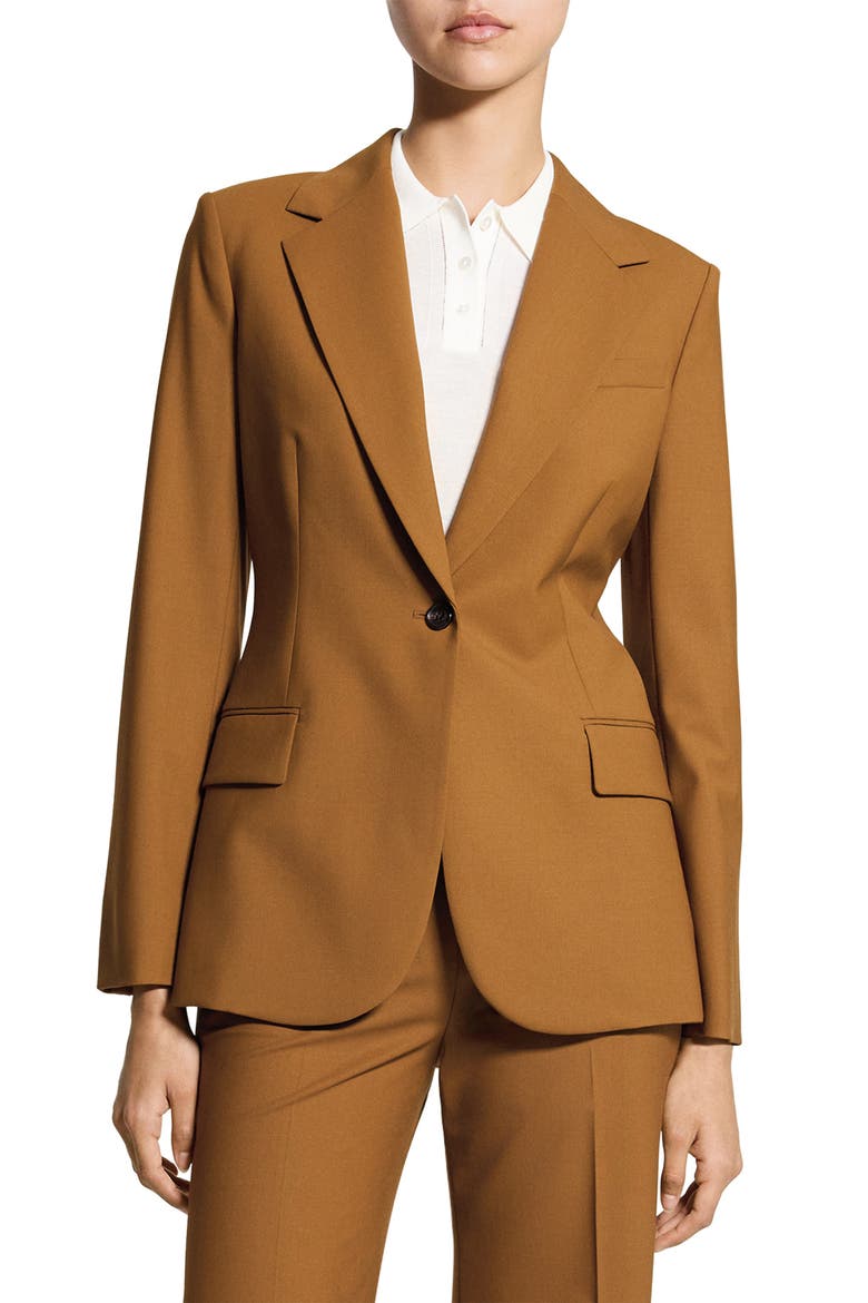 Lynnia Stretch Wool Blazer, Main, color, DARK COGNAC