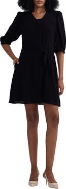 Reistor Short Black Dress with a Waist-tie in Black