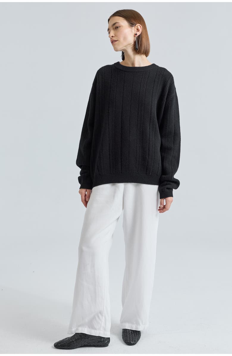 Almina Concept Ribbed Wool Crewneck Sweater, Alternate, color, Black