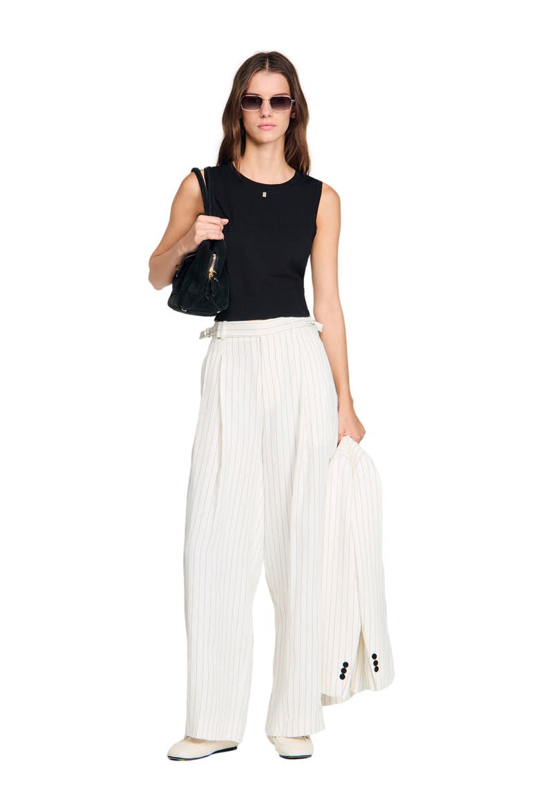 Striped suit trousers, Alternate, color, Ecru / black