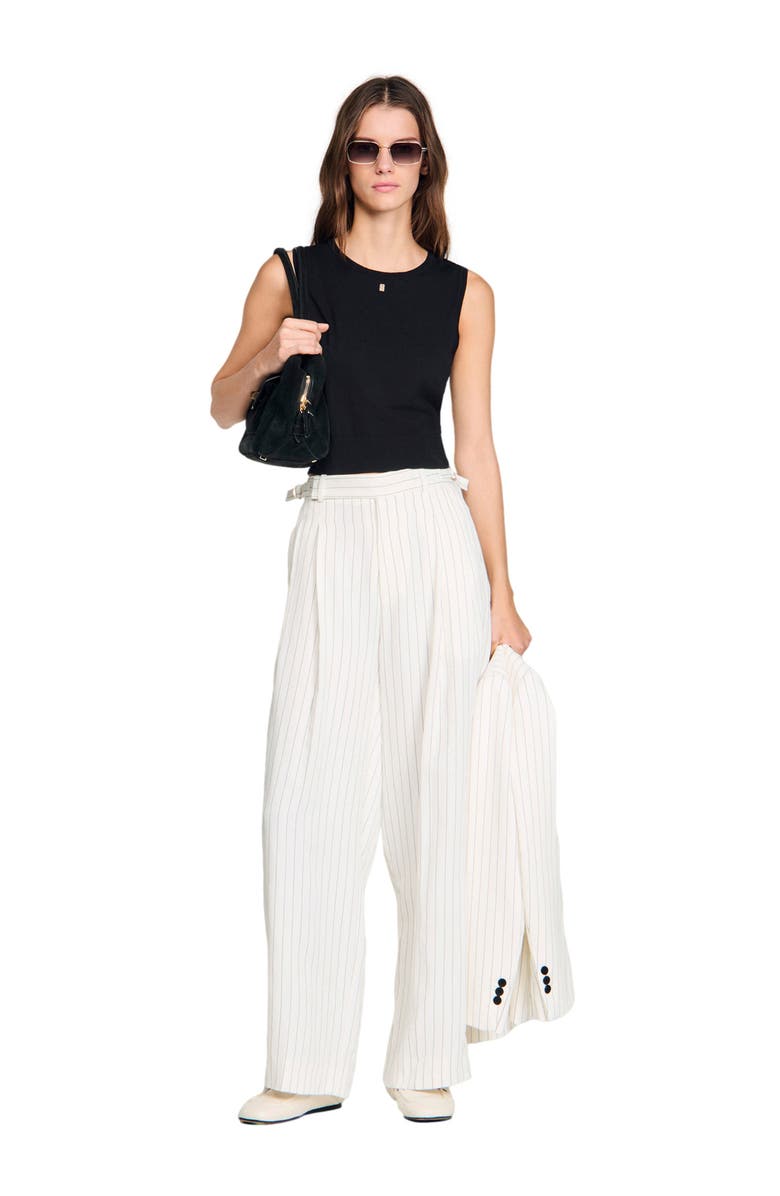 SANDRO Striped suit trousers, Alternate, color, Ecru / Black