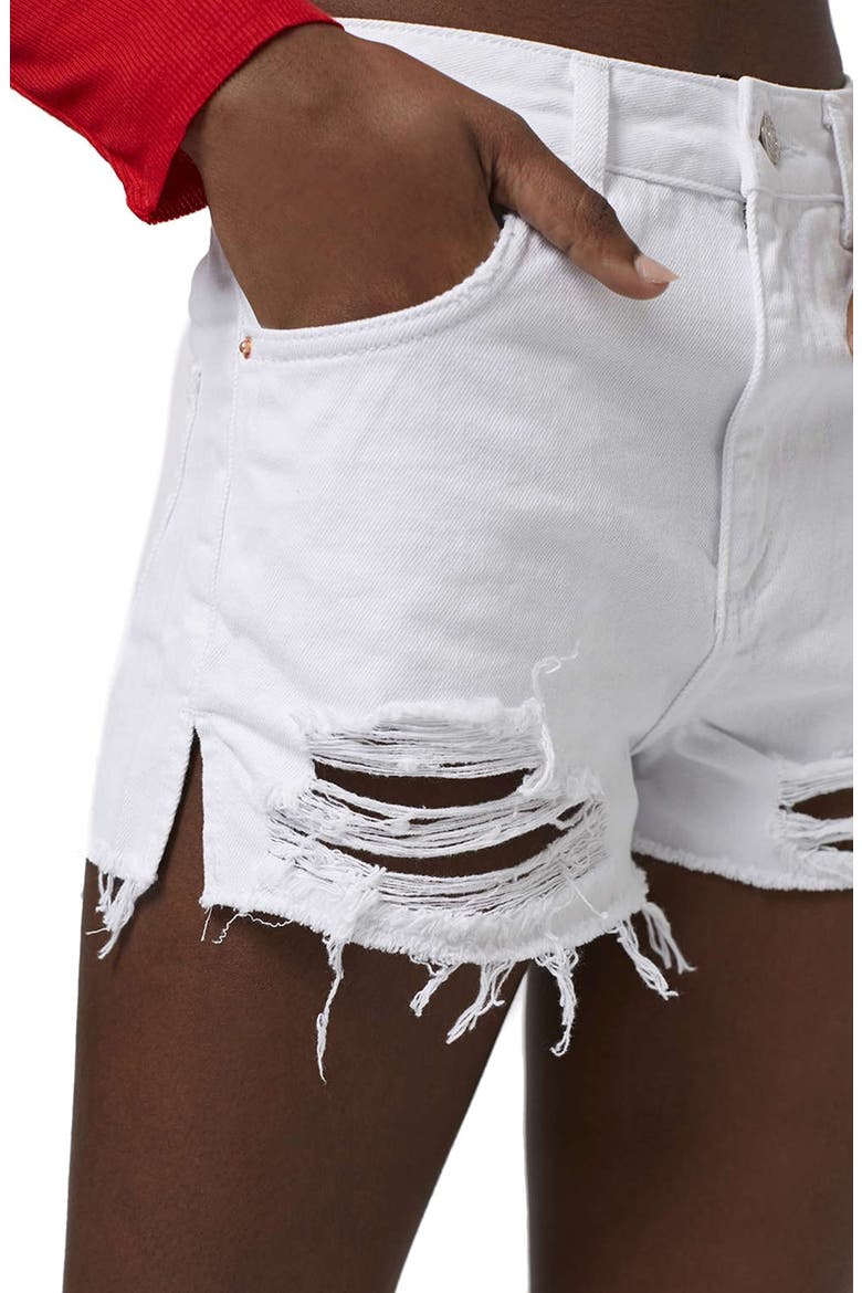 High Rise Ripped Denim Shorts, Alternate, color, WHITE