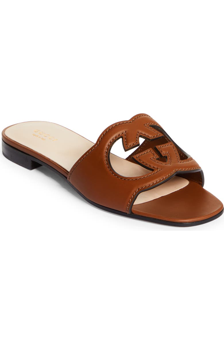 Gucci Interlocking G Cutout Slide Sandal, Main, color, Cuir