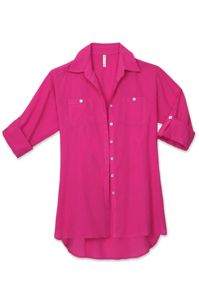 Camp Shirt Cover-Up, Alternate, color, Lotus Pink