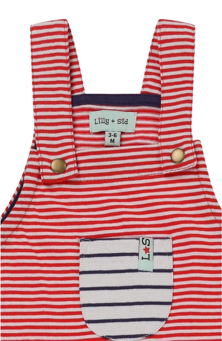 Lilly + Sid Organic Cotton Stripe Print Dungarees Jumpsuit, Alternate, color, Red