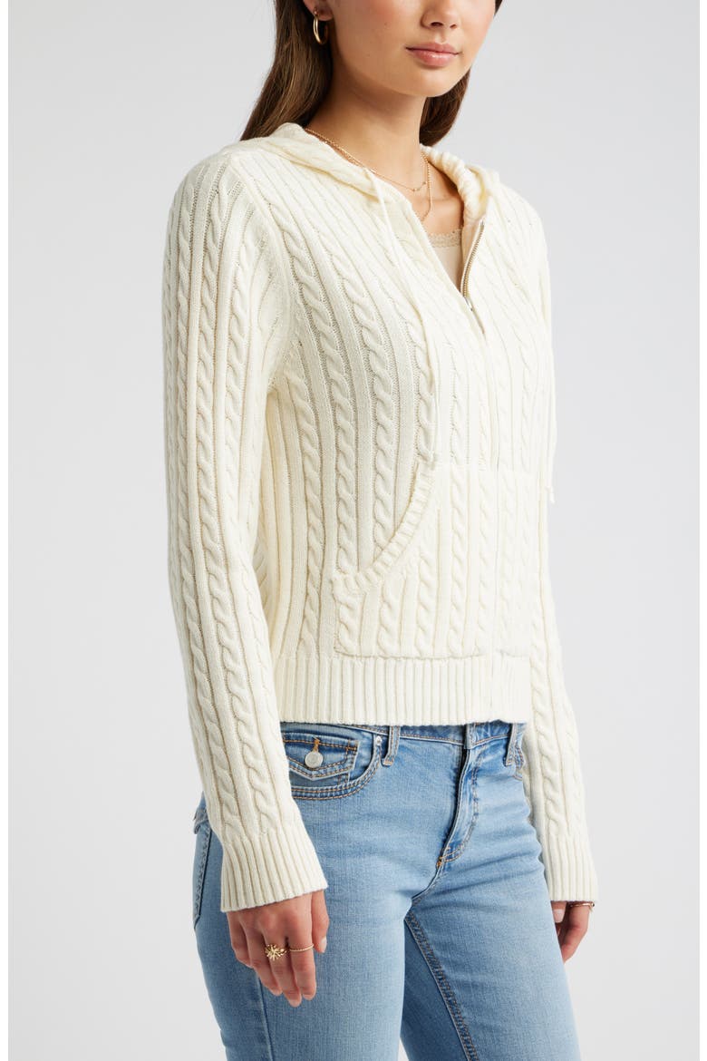 Cable Stitch Hooded Cardigan, Alternate, color, IVORY ANTIQUE