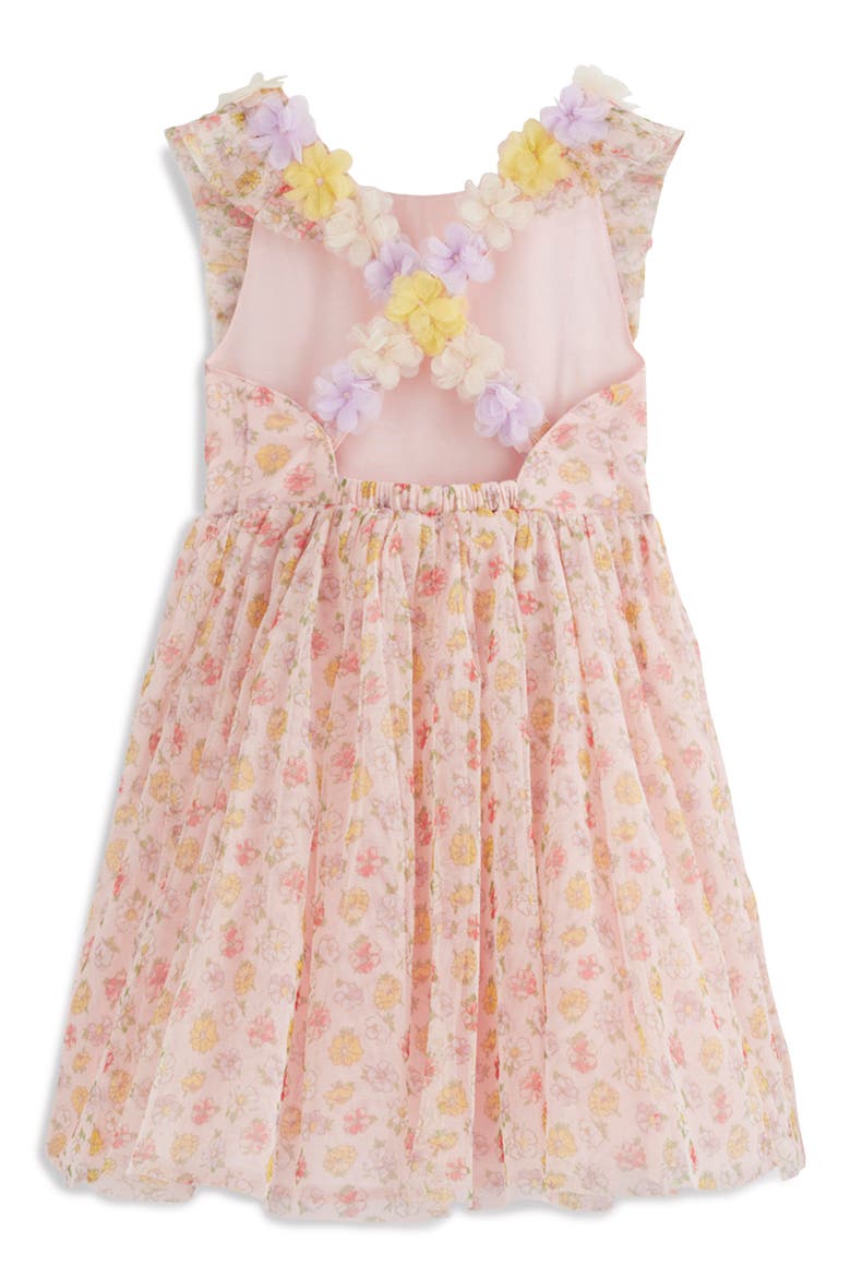 Kids' Flutter Sleeve Crisscross Strap Dress, Alternate, color, SOFT IVORY ROSA