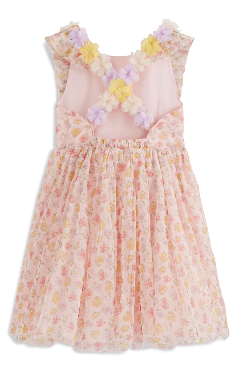 Mini Boden Kids' Flutter Sleeve Crisscross Strap Dress, Alternate, color, Soft Ivory Rosa