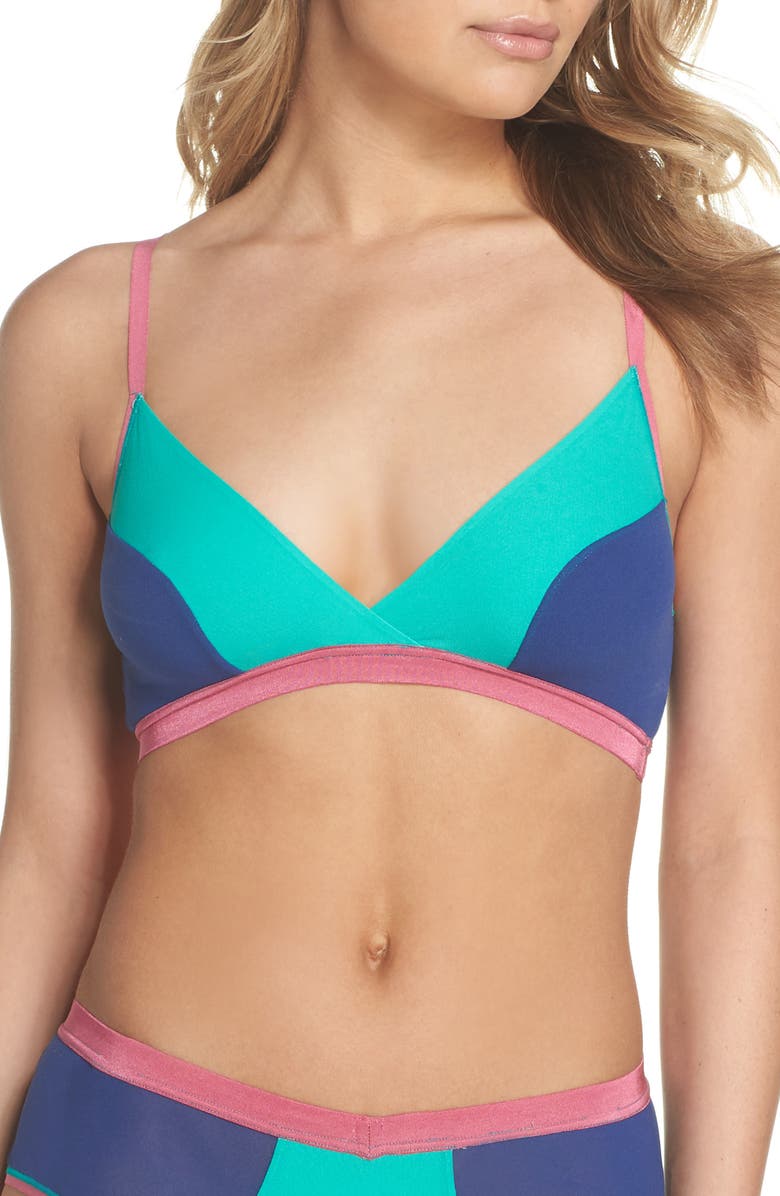 Cosabella Mixed Mesh Crossover Bralette, Main, color, Jung Green/ Marblu