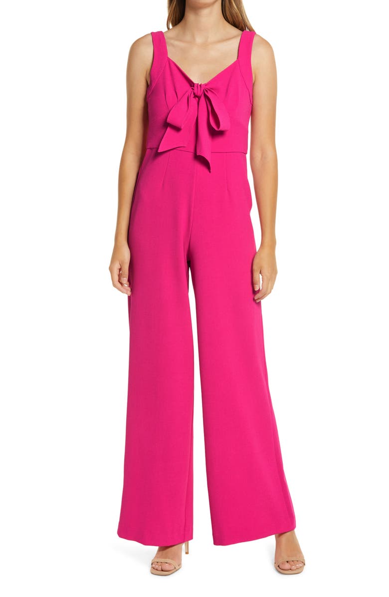 Julia Jordan Sleeveless Tie Neck Wide Leg Jumpsuit, Main, color,