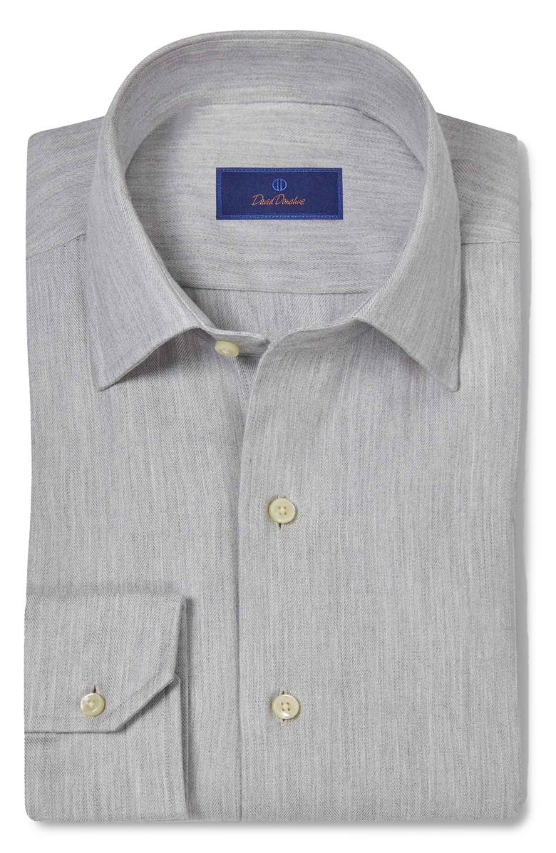 David Donahue Spread Collar Herringbone Sport Shirt, Main, color, Pearl