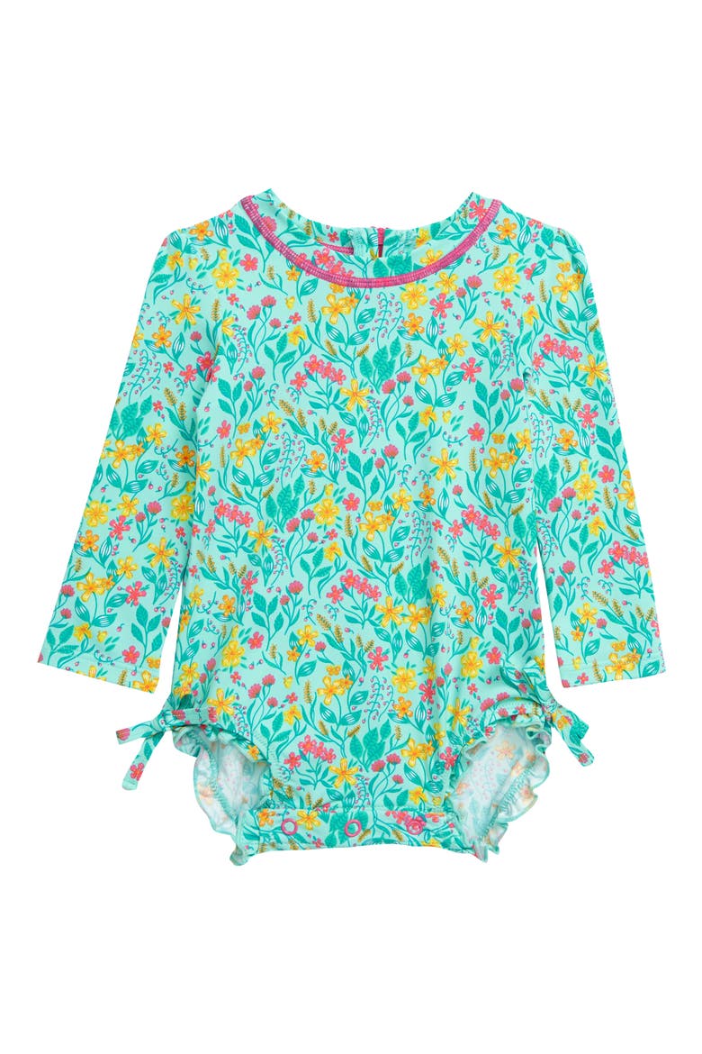 Summer Garden One-Piece Rashguard Swimsuit, Main, color, GREEN