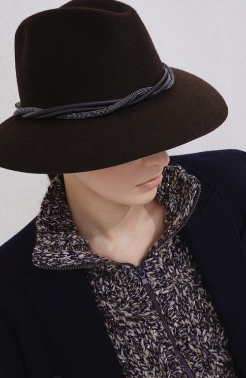 Brunello Cucinelli Felt Fedora With Monili In Brown