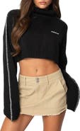 EDIKTED Blanket Stitch Accent Crop Turtleneck Sweater