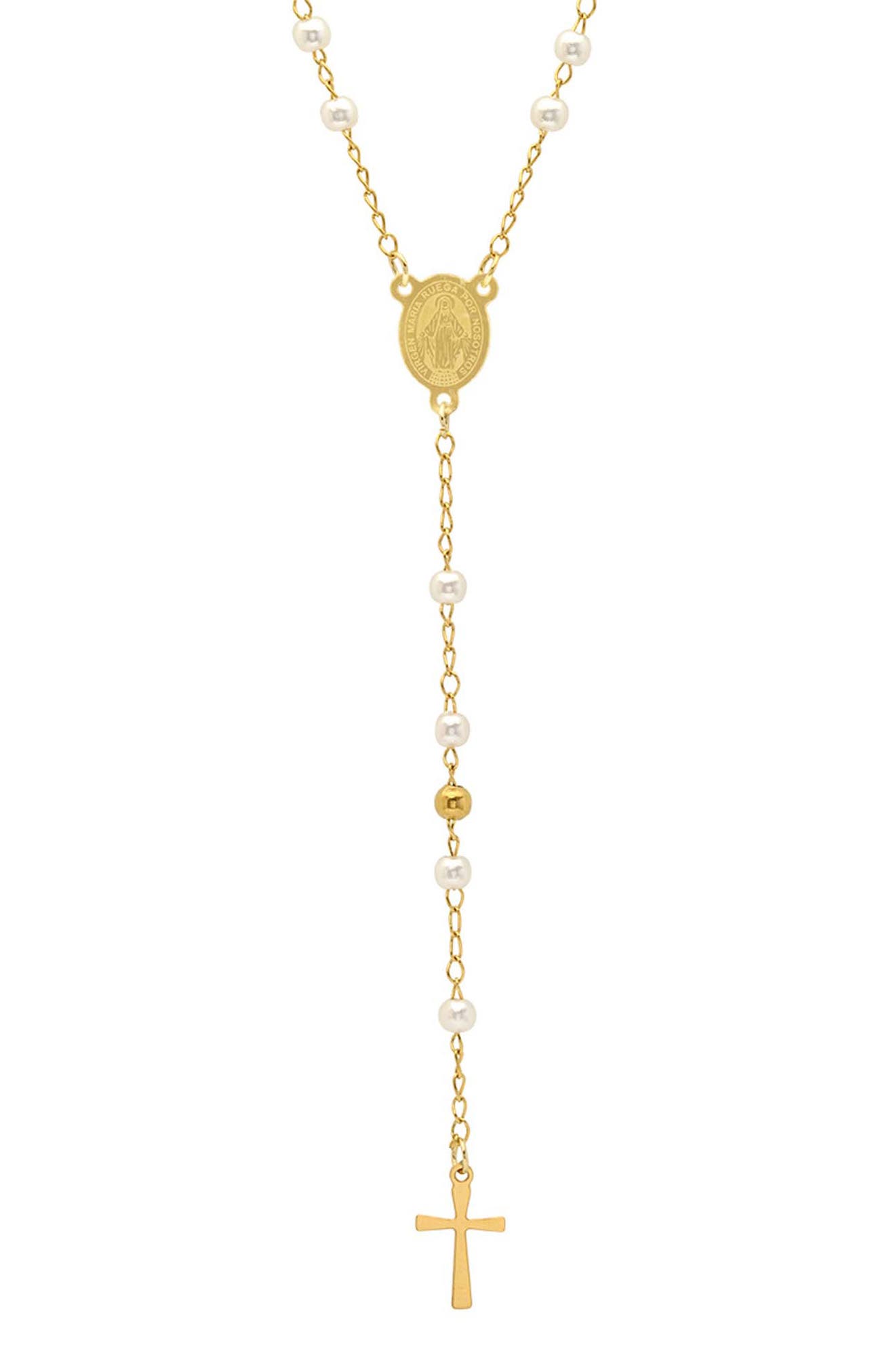 18k Gold Plated Imitation Pearl Rosary Necklace