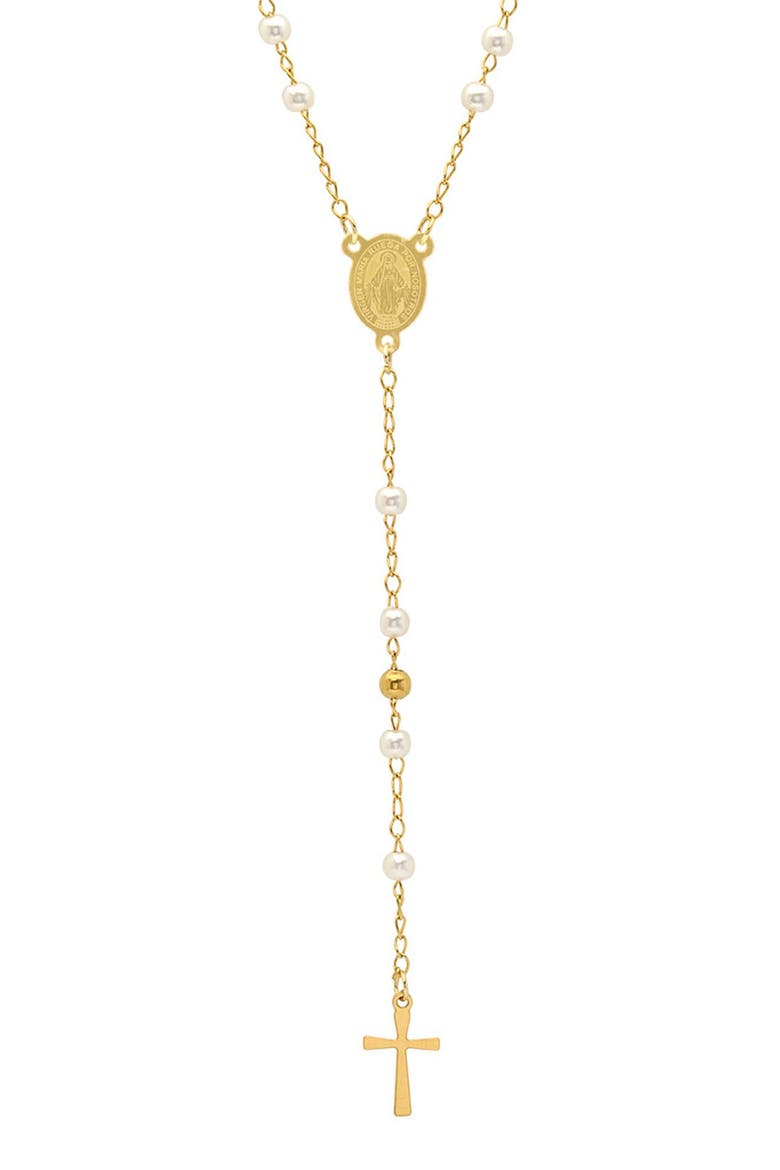 18k Gold Plated Imitation Pearl Rosary Necklace, Main, color, GOLD