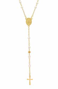 18k Gold Plated Imitation Pearl Rosary Necklace