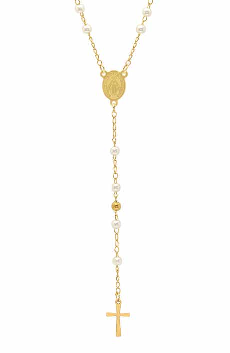 18k Gold Plated Imitation Pearl Rosary Necklace
