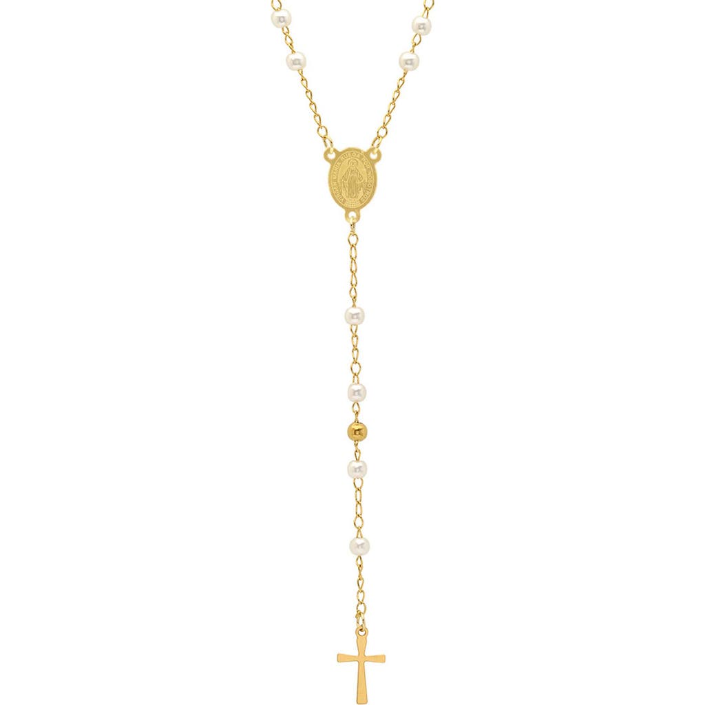 Steeltime 18k Gold Plated Imitation Pearl Rosary Necklace