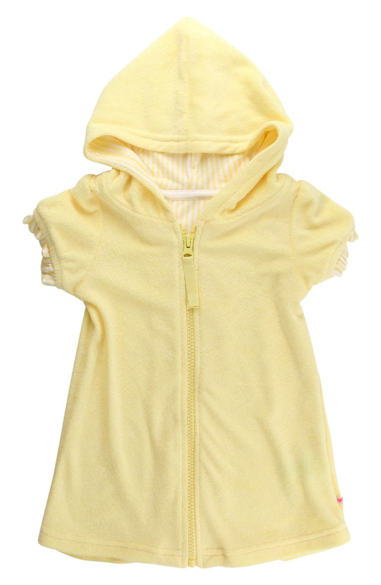 RuffleButts Kids' Banana Hooded Terry Cover-Up Dress, Main, color, Yellow
