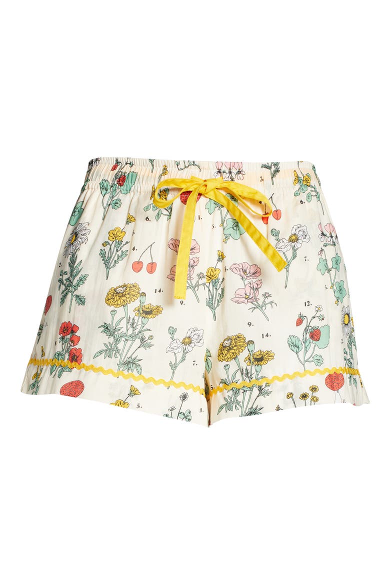 Women's Botanical Print Cotton Pajama Shorts, Alternate, color, BEIGE