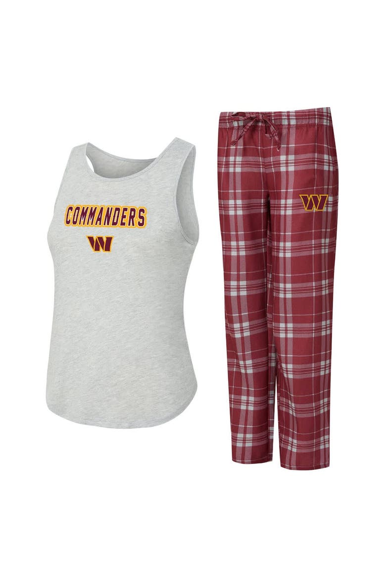 Women's Concepts Sport  Heather Gray/Burgundy Washington Commanders Regulate Plaid Tank Top & Pants Sleep Set, Main, color, Heather Gray