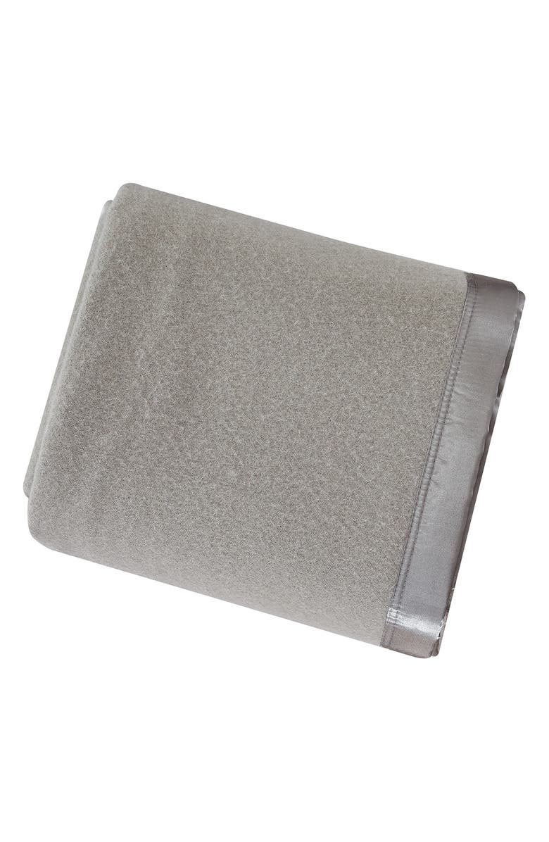 MELANGE HOME Wool & Satin Trim Blanket, Main, color, Grey