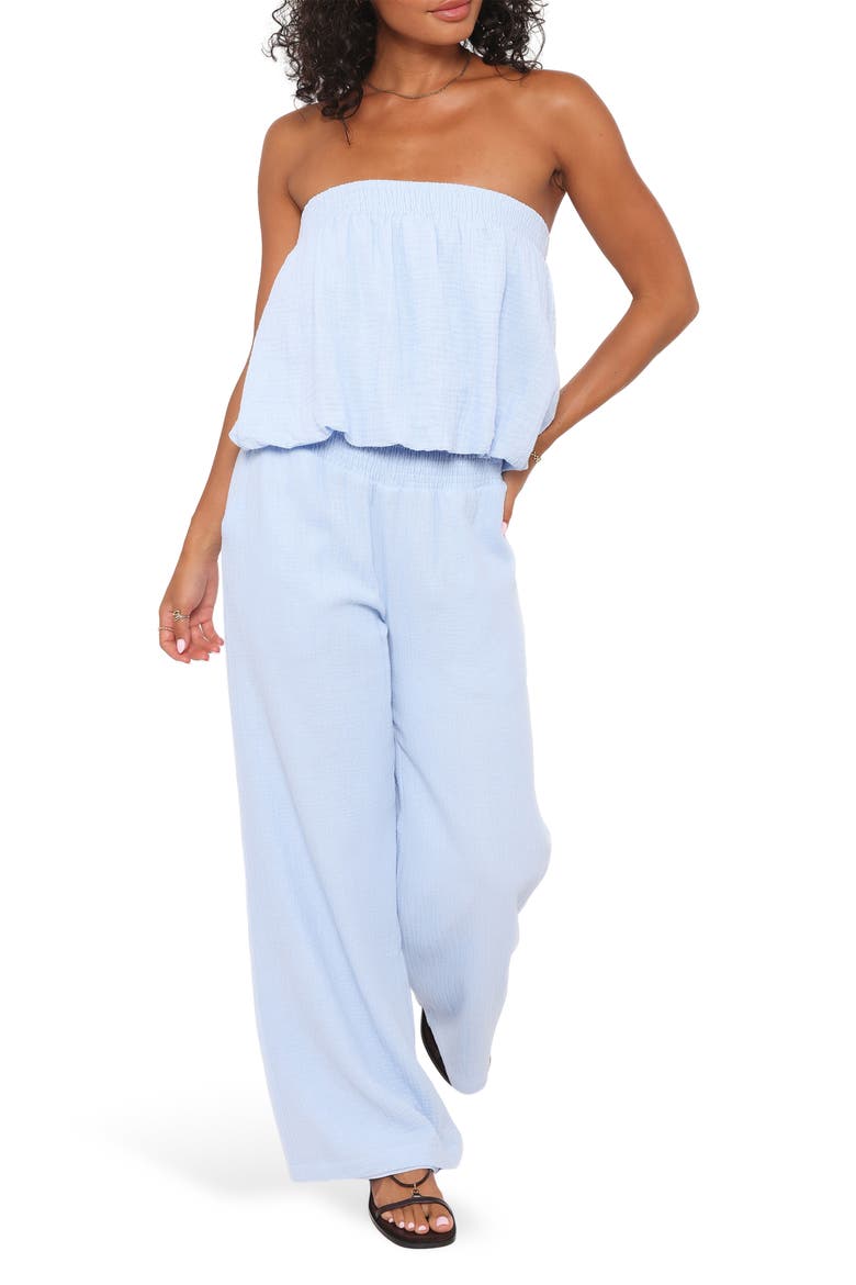 Olivia Cotton Strapless Top & Wide Leg Pants Set, Main, color, BABY BLUE