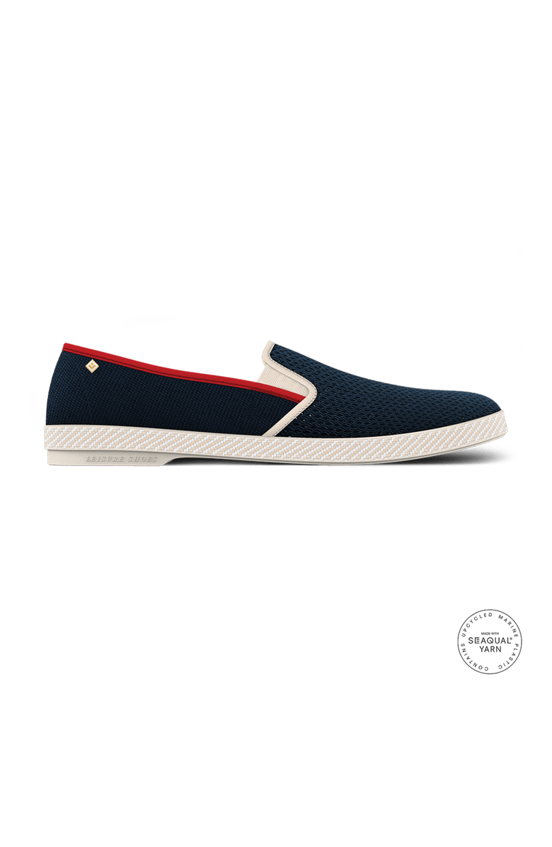 Rivieras Classic Canvas & Mesh Slip-On Loafer, Main, color, Navy With Red And White Trim