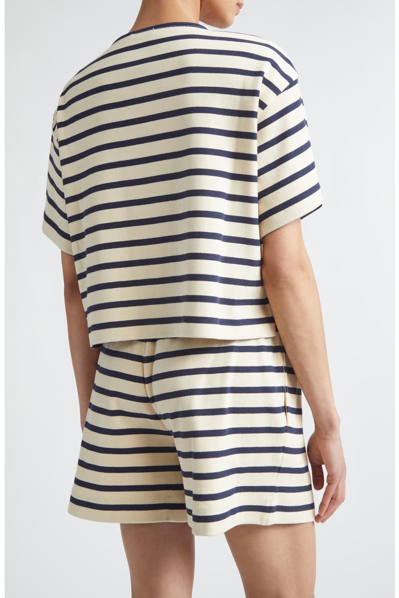 Nautical Stripe Ventilated Crop T-Shirt, Alternate, color, WHITE/ BLUE