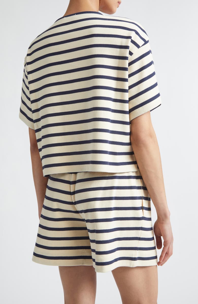 Moncler Nautical Stripe Ventilated Crop T-Shirt, Alternate, color, White/ Blue