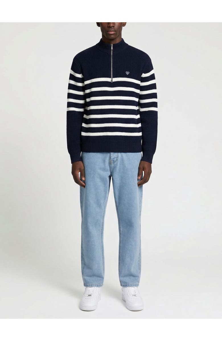 Walker & Hunt Huxley Striped Quarter Zip Sweater, Alternate, color, Navy