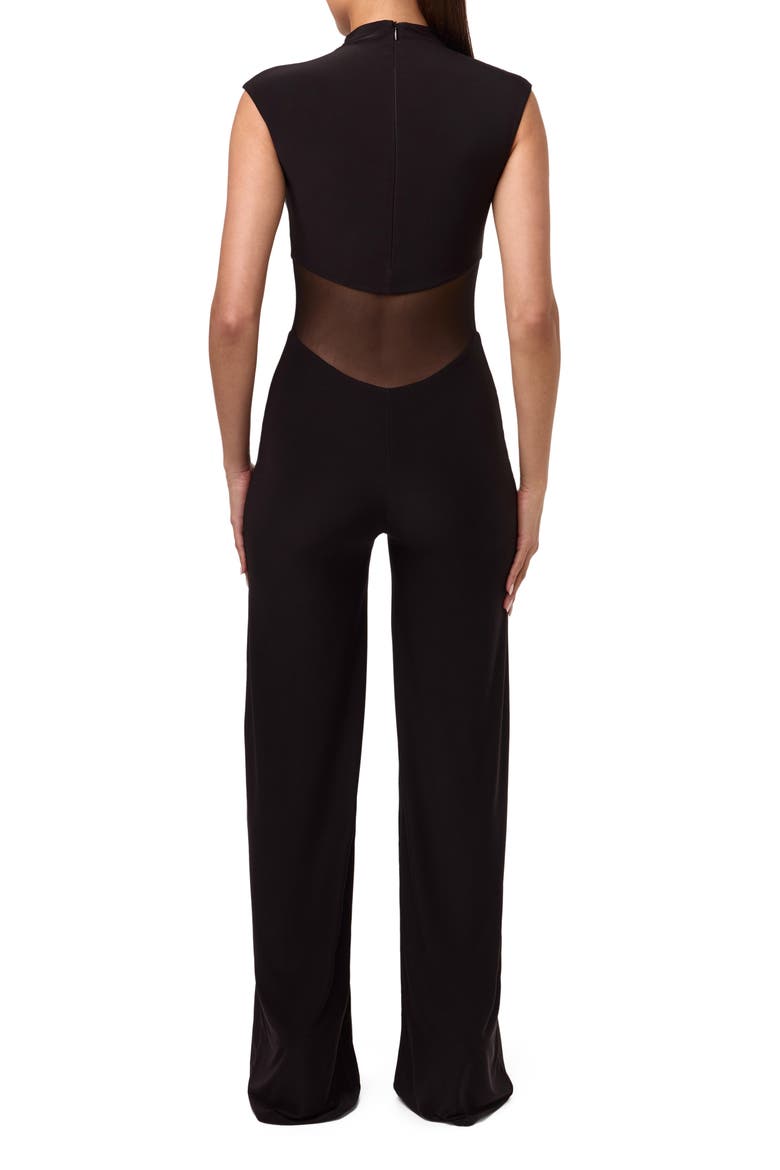 Mesh Mock Neck Jumpsuit, Alternate, color, BLACK