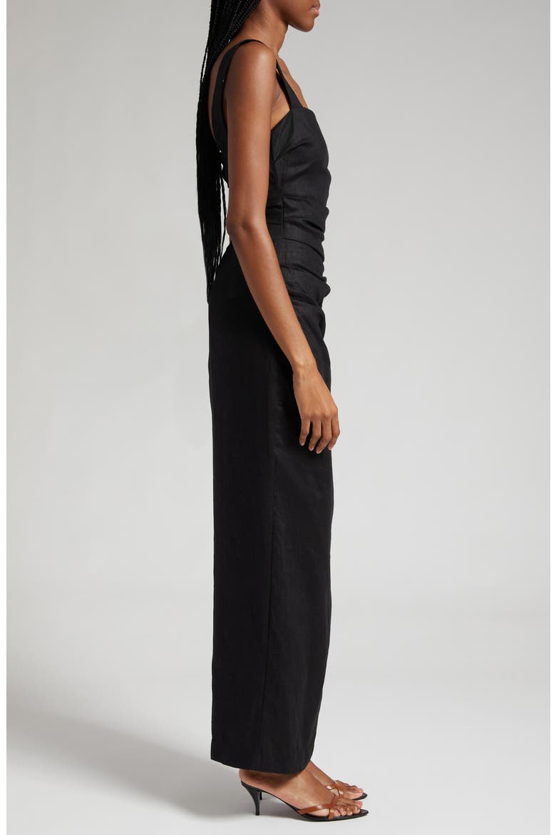 Antonia Beaded Strap Linen Dress, Alternate, color, BLACK