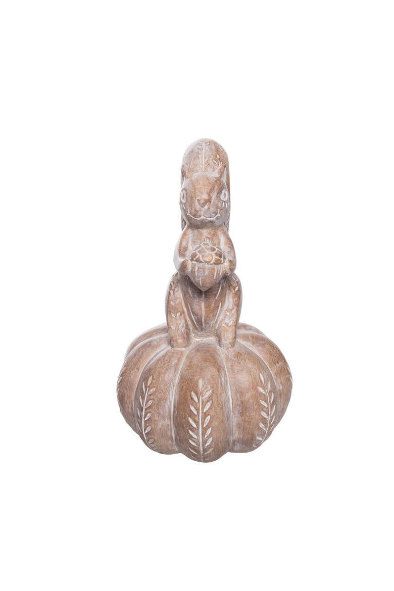 Squirrel On Pumpkin Figurine, Alternate, color, Brown