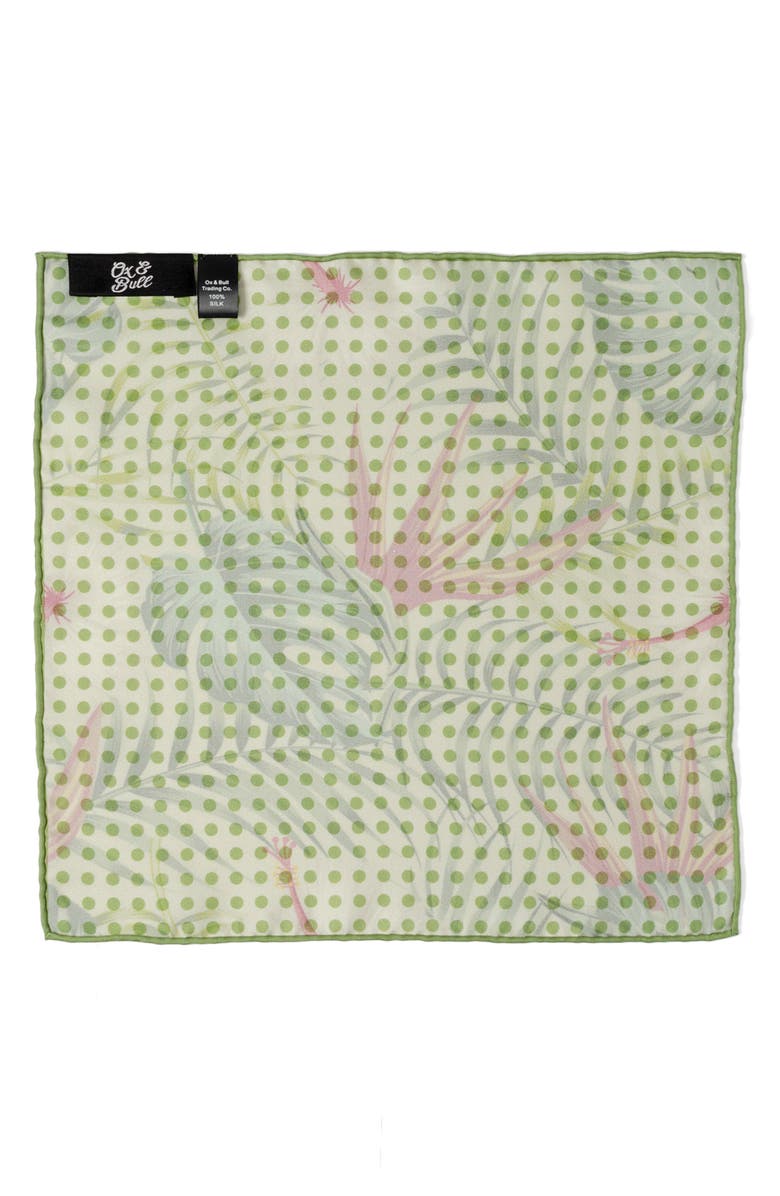 Cufflinks, Inc. Tropical Leaf Print Silk Blend Pocket Square, Alternate, color, Green Multi