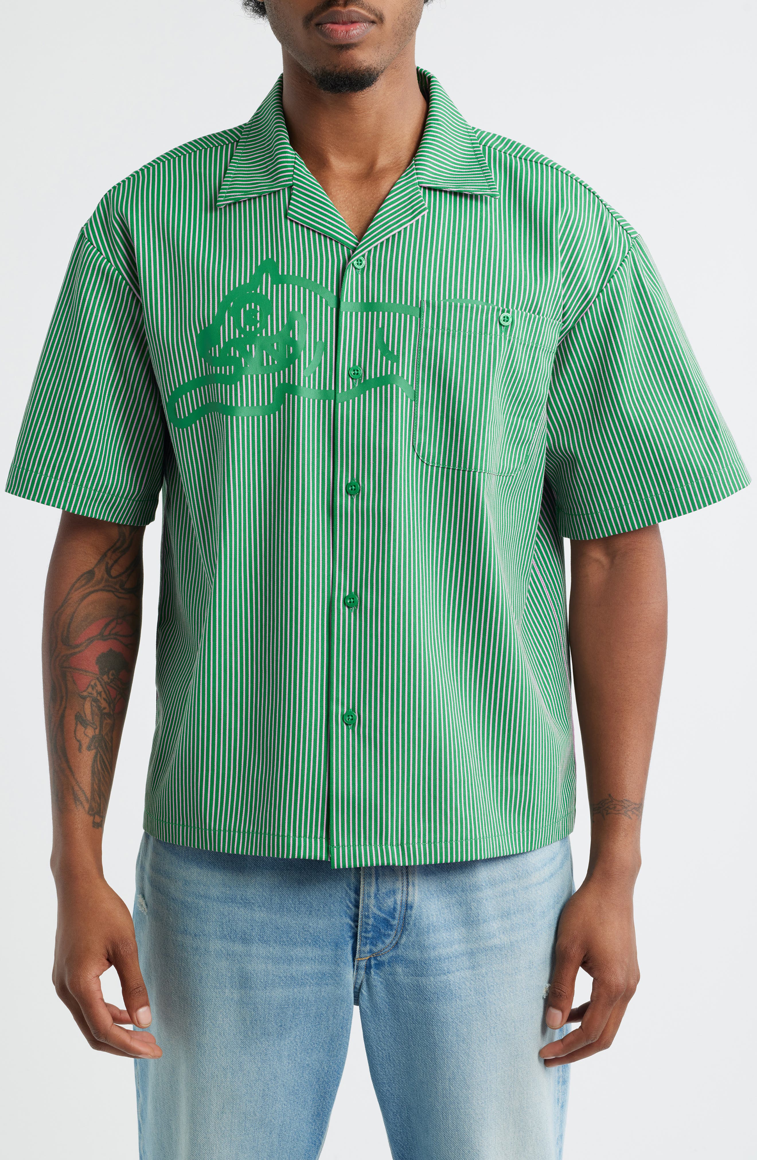ICECREAM Decker Pinstripe Cotton Camp Shirt