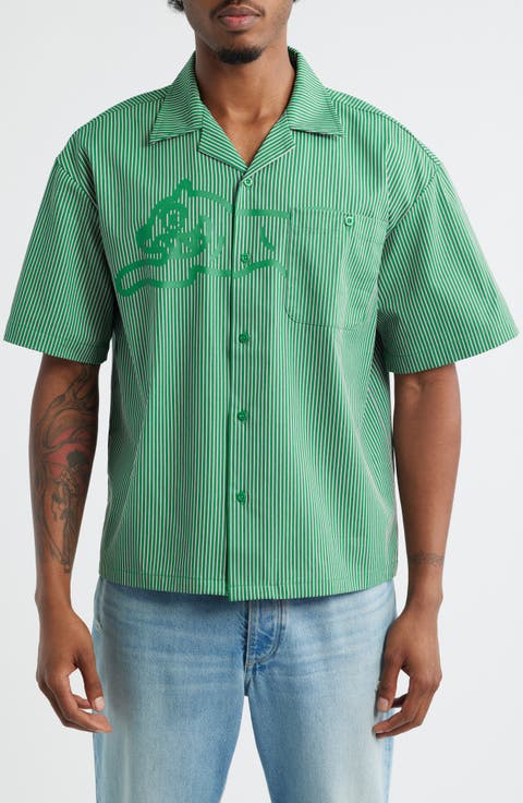 Decker Pinstripe Cotton Camp Shirt