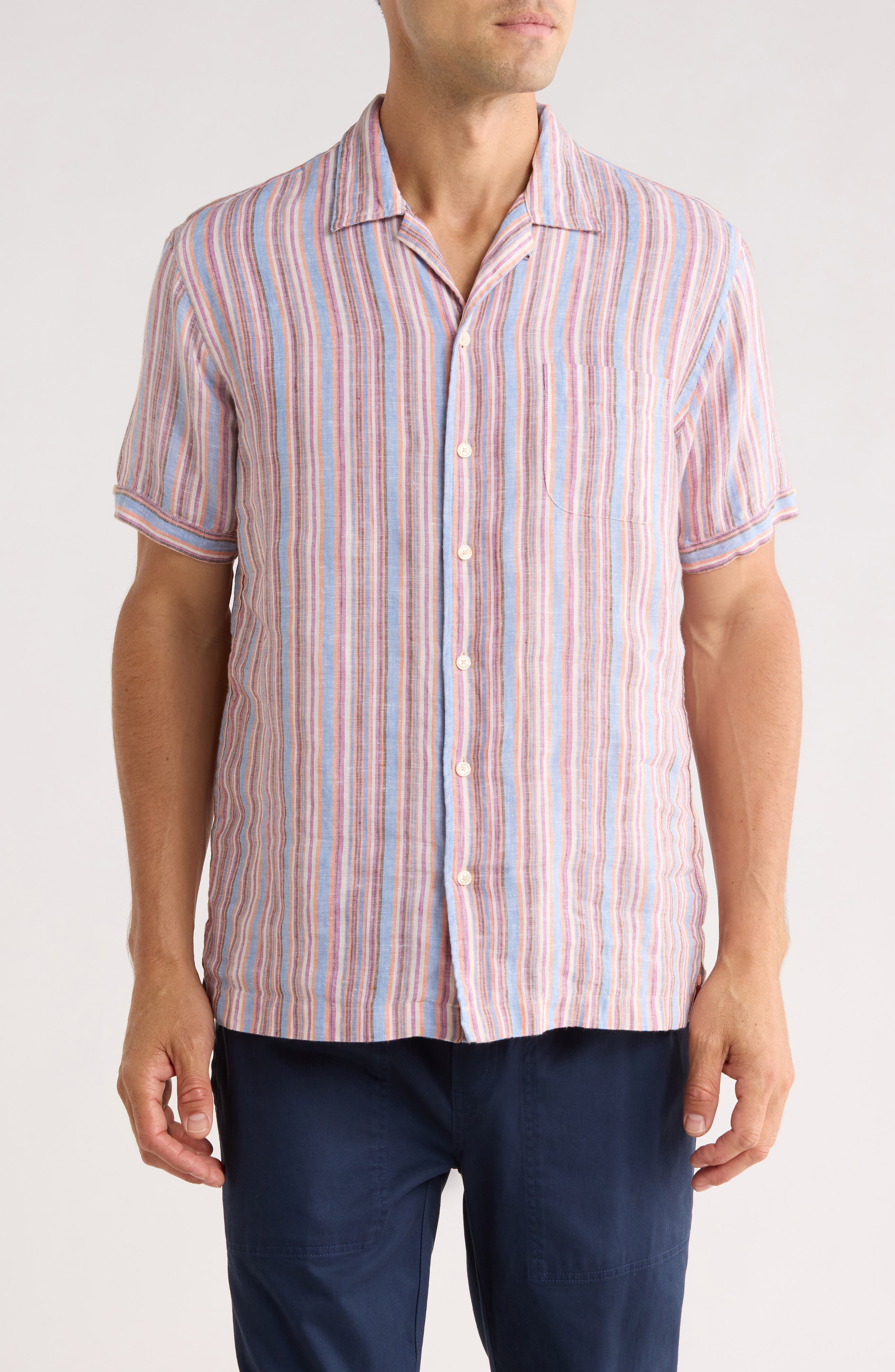 Brooks Brothers Regular Fit Stripe Linen Camp Shirt