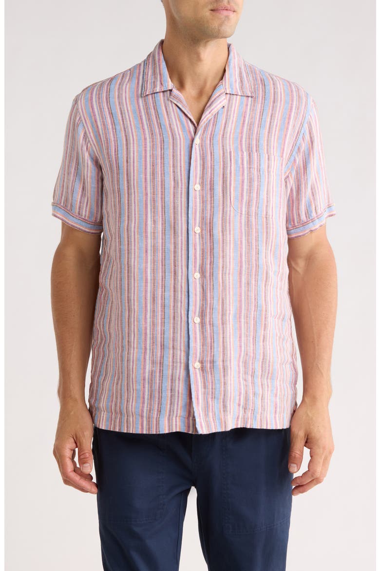 Regular Fit Stripe Linen Camp Shirt, Main, color, PURPLE MULTI