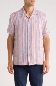 Brooks Brothers Regular Fit Stripe Linen Camp Shirt