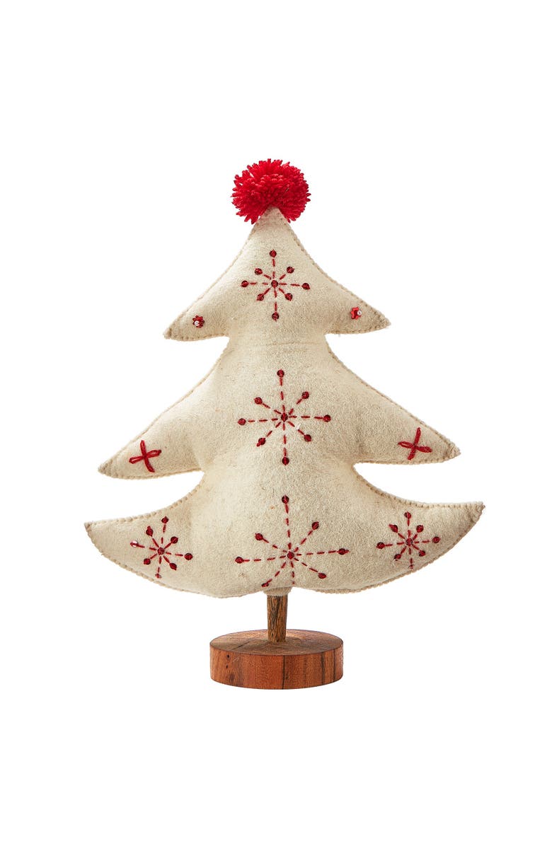 tag Embroidered Wool Ivory Christmas Tree Decor for Tabletop, Main, color, White