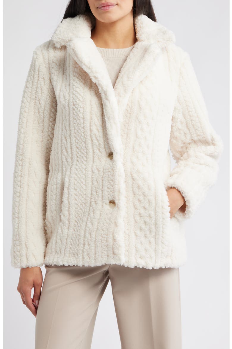 Cable High Pile Fleece Jacket, Alternate, color, CREAM