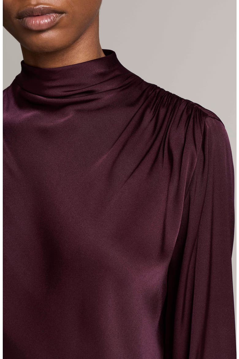 Drape Cowl Neck Long Sleeve Silk Blend Top, Alternate, color, BLACKBERRY