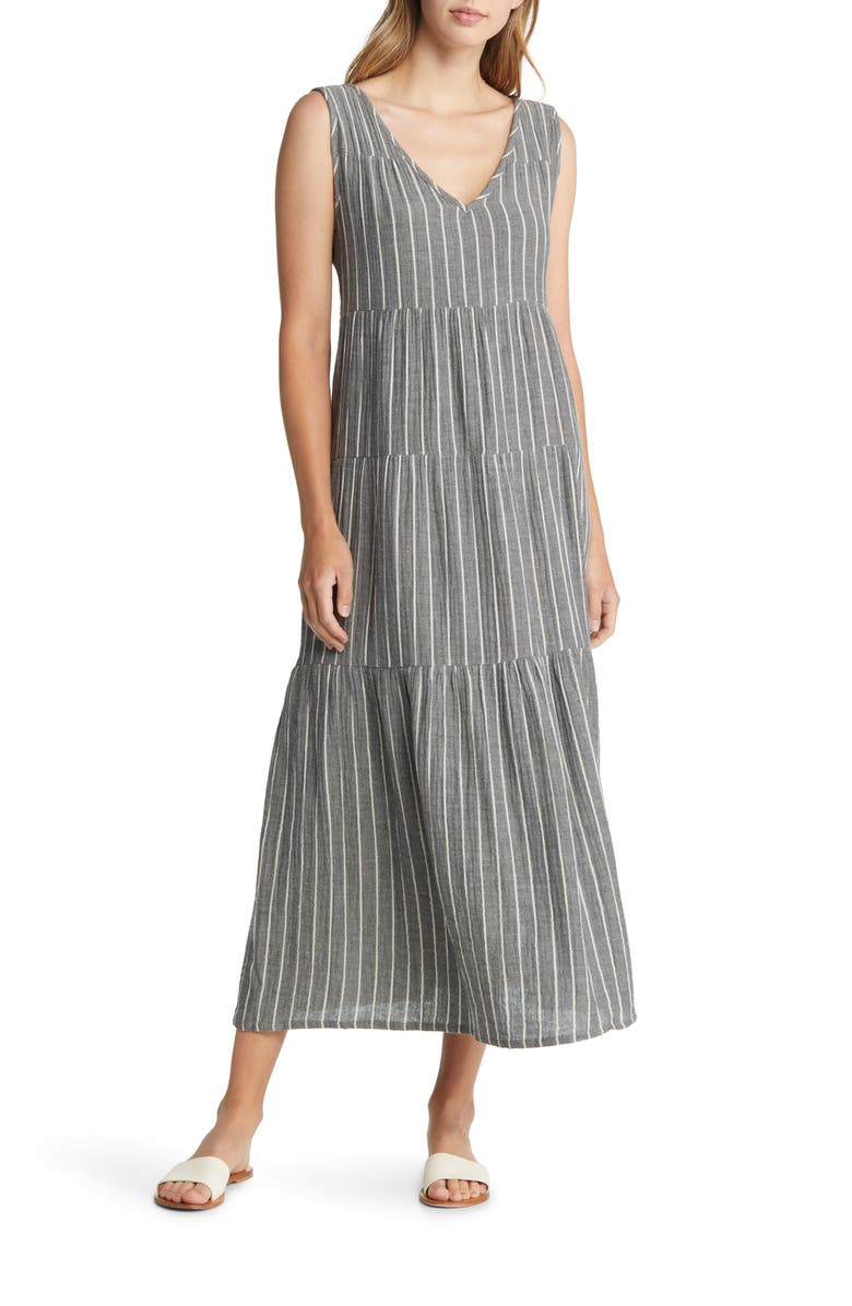 Marine Layer Corinne Stripe Tiered Cotton Gauze Maxi Dress, Main, color,
