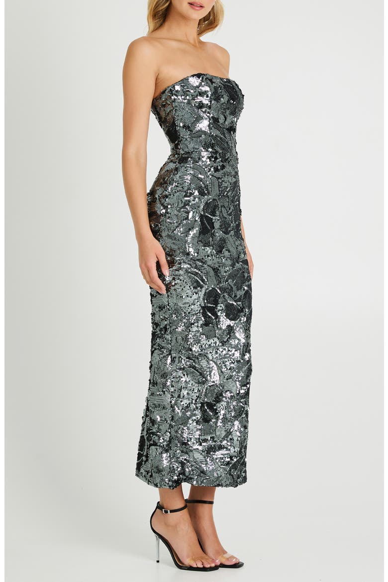 Leslie Pattern Sequin Strapless Gown, Alternate, color, GUNMETAL
