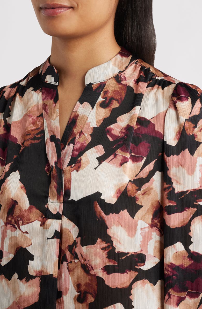 Anne Klein Printed Textured Crepe Long Sleeve Top, Alternate, color, Anne Black Multi